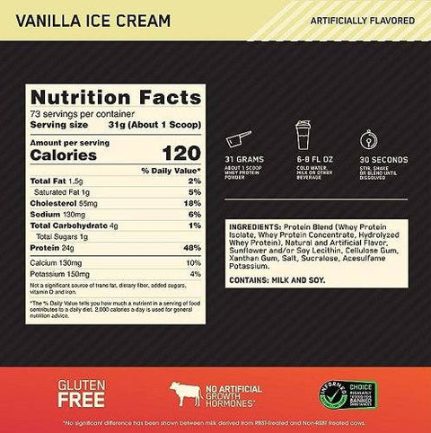 Optimum Nutrition Gold Standard 100% Whey Protein Vanilla Ice Cream - YesWellness.com