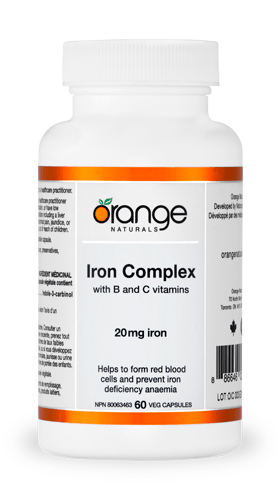 Orange Naturals Iron Complex with B + C Vitamins 20mg 60 Capsules - YesWellness.com