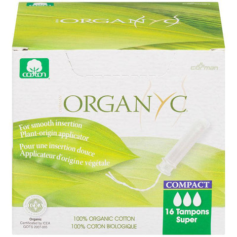 Organ(y)c 100% Organic Cotton Tampons with BIO-Based Compact Applicator - Super 16 Count - YesWellness.com
