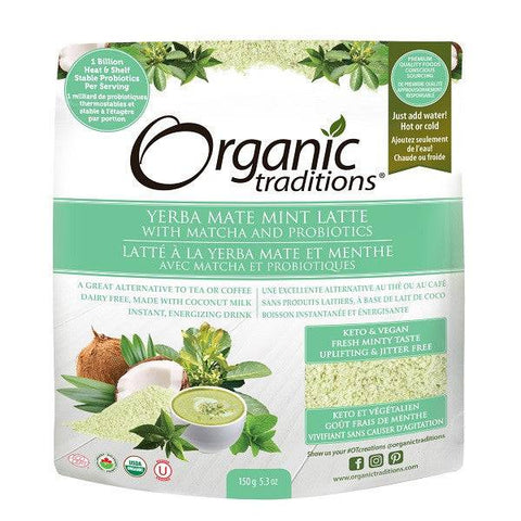 Organic Traditions Yerba Mate Mint Latte with Matcha and Probiotics 150g - YesWellness.com