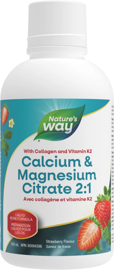 Nature's Way Calcium & Magnesium Citrate 2:1 with Vitamin K2 and Collagen Liquid 500mL