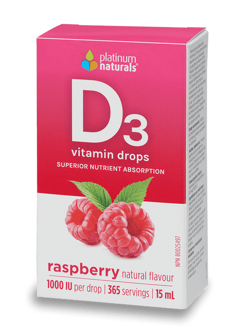 Expires January 2026 Clearance Platinum Naturals Vitamin D3 Drops 1000IU 15mL - Raspberry