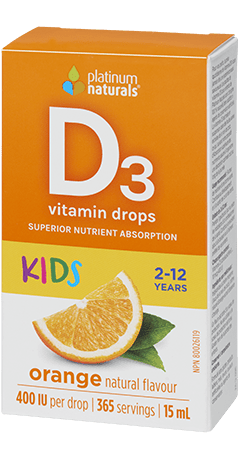 Platinum Naturals Vitamin D3 Drops 400IU for Kids Orange Natural Flavour 15mL - YesWellness.com