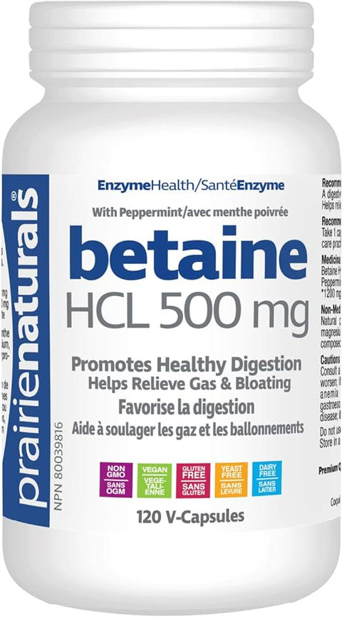 Expires May 2024 Clearance Prairie Naturals Betaine HCL 500mg 120 Veg Capsules