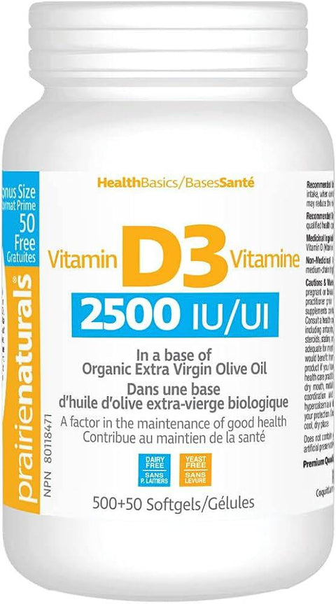Prairie Naturals Vitamin D3 Softgels 2500IU - YesWellness.com