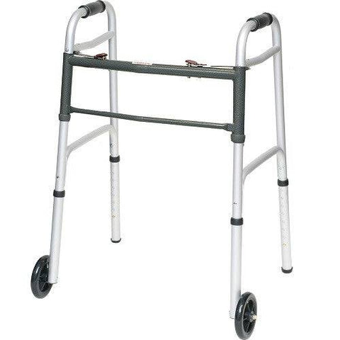 ProBasics Two Button Release Aluminum Folding Walker with 5" Wheels - YesWellness.com