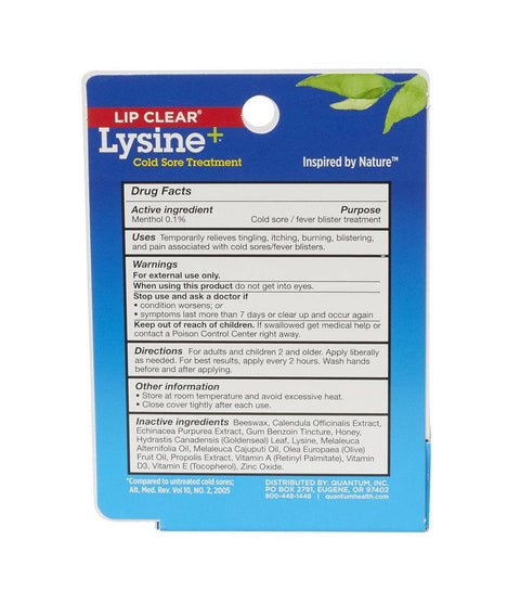 Quantum Lip Clear Lysine+ Ointment - Cold Sore Treatment 7g - YesWellness.com