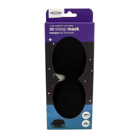 Relaxus 3D Sleep Mask Ultra Comfort Contoured Black - YesWellness.com