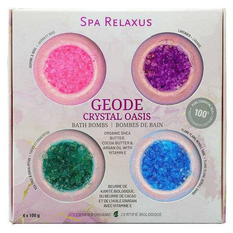 Relaxus Geode Crystal Oasis Organic Bath Bombs 4-Piece Gift Set - YesWellness.com