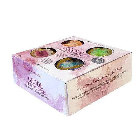 Relaxus Geode Crystal Oasis Organic Bath Bombs 4-Piece Gift Set - YesWellness.com