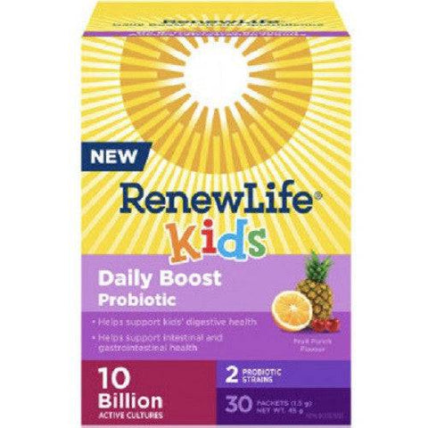 Renew Life Kids Daily Boost Probiotic 10 Billion Active Cultures (Fruit Punch) 30 Packets - YesWellness.com
