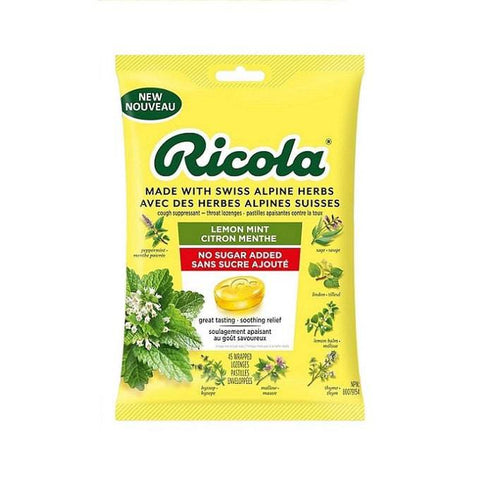 Ricola Lemon Mint No Sugar Added 45 Drops - YesWellness.com