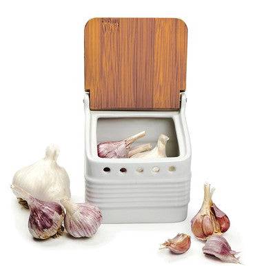 RSVP International Stoneware Garlic Keeper - White - YesWellness.com