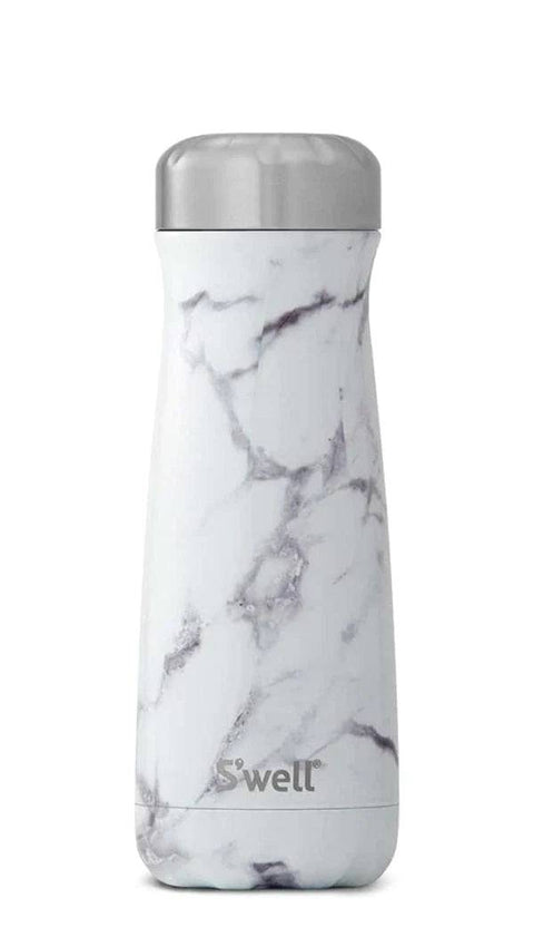 S'well Bottle Stone Collection Stainless Steel Traveler White Marble - YesWellness.com