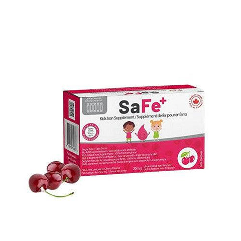 Expires April 2026 Clearance SaFe+ Kids Iron Supplement 30 x 2ml Ampules Cherry Flavour