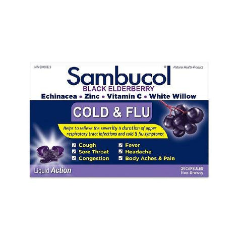 Expires April 2026 Clearance Sambucol Black Elderberry Cold & Flu 24 Capsules