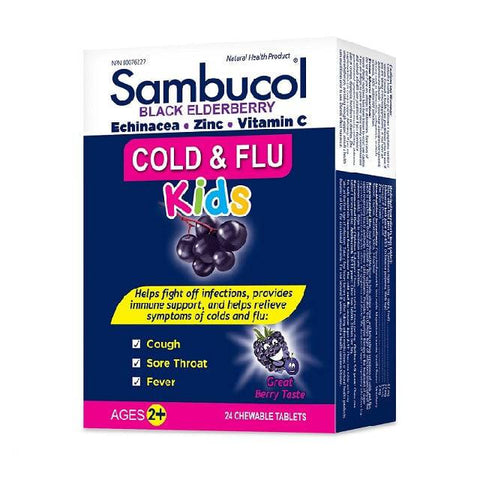 Sambucol Black Elderberry Cold & Flu Kids 24 Chewable Tablets - YesWellness.com