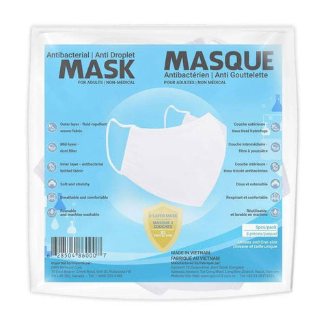 Sequence Health Antibacterial/Anti Droplet Mask for Adults 5 Pack (Blue or White) - YesWellness.com