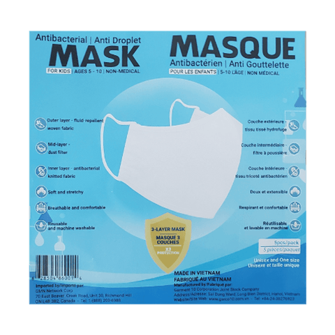 Sequence Health Antibacterial/Anti Droplet Mask for Kids  - White 5 Pack - YesWellness.com