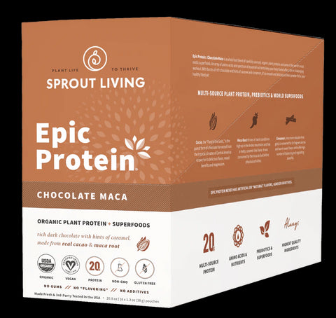 Sprout Living Epic Protein Organic Plant Protein + Superfoods 16 x 38g Pouches - YesWellness.com