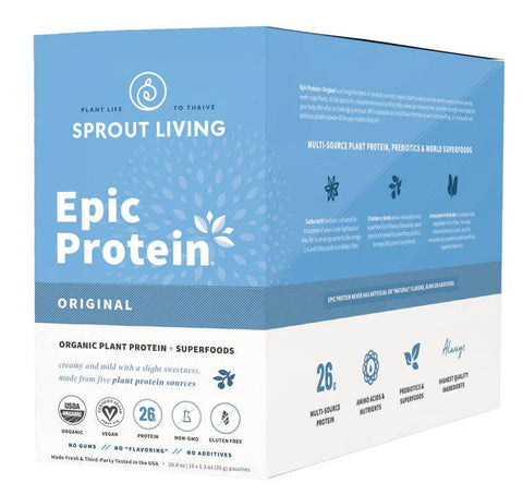 Sprout Living Epic Protein Organic Plant Protein + Superfoods 16 x 38g Pouches - YesWellness.com