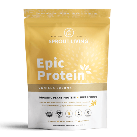 Expires May 2024 Clearance Sprout Living Epic Protein Organic Plant Protein + Superfoods Vanilla Lucuma 456g