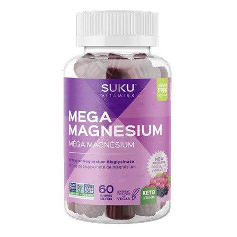 SUKU Vitamins Mega Magnesium (Magnesium Bisglycinate 177mg) - Grape and Blackberry 60 Gummies - YesWellness.com