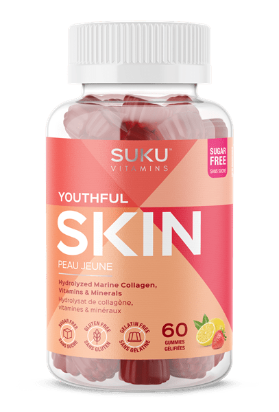 SUKU Vitamins Youthful Skin (Hydrolyzed Marine Collagen, Vitamins & Minerals) -  Strawberry Lemon Flavour 60 Gummies - YesWellness.com
