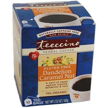 Teeccino Herbal Coffee Gluten Free Dandelion Caramel Nut 10 Tee Bags - YesWellness.com
