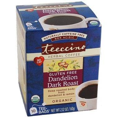Teeccino Herbal Coffee Gluten Free Dandelion Dark Roast 10 Tee Bags - YesWellness.com