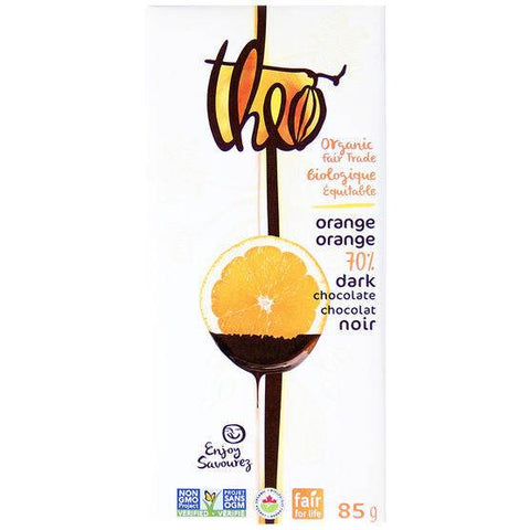 Expires May 2026 Clearance Theo Organic and Fair Trade 70% Dark Chocolate Orange 85 Grams