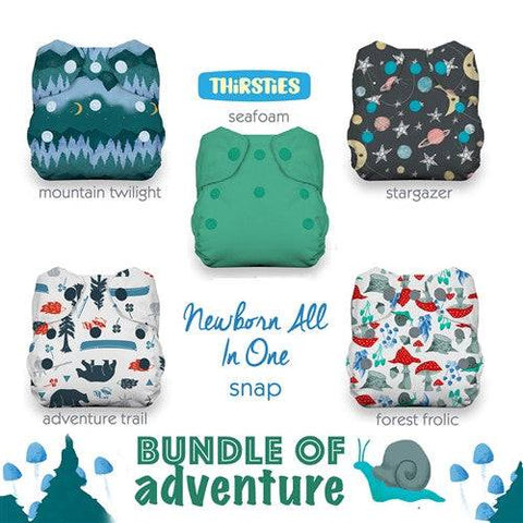Thirsties Natural Newborn All in One Snap Diaper Package - Bundle of Adventure - YesWellness.com