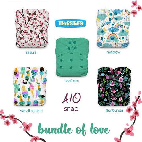 Thirsties One Size All In One Snap Diaper Package - Bundle of Love - YesWellness.com