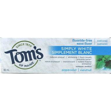 Tom's of Maine Simply White Fluoride-Free Plus Toothpaste Peppermint 85 ml - YesWellness.com