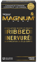 Trojan Magnum Large Ribbed Lubricated Latex Condoms 12 Count - YesWellness.com
