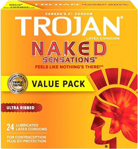 Trojan Naked Sensations Ultra Ribbed Lubricated Latex Condoms - YesWellness.com