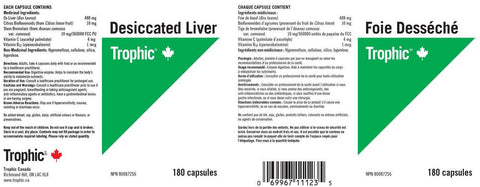 Trophic Desiccated Liver 180 Capsules - YesWellness.com