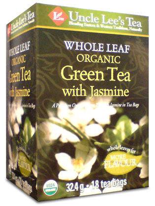Uncle Lee's Tea Organic Whole Leaf Green Tea with Jasmine - 18 Tea Bags - YesWellness.com