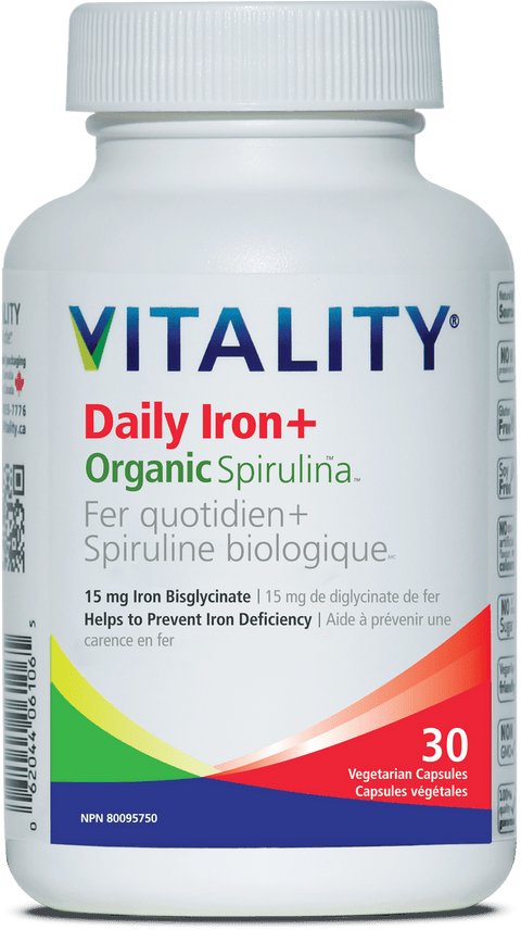 Vitality Daily Iron + Organic Spirulina - 15mg Iron Bisglycinate - YesWellness.com