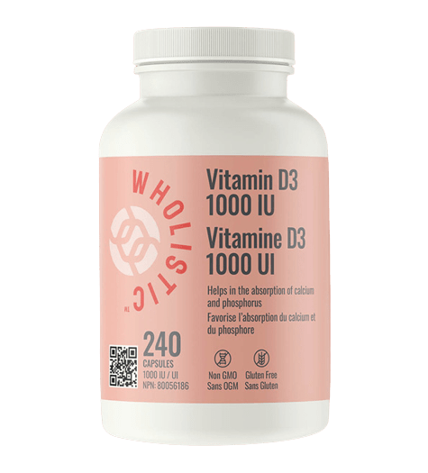 Wholistic Vitamin D3 1000IU 240 Capsules - YesWellness.com