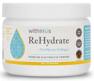 Expires January 2026 Clearance withinUs ReHydrate + TruMarine Collagen 30-Serving Jar 148g - Organic Lemon Flavour