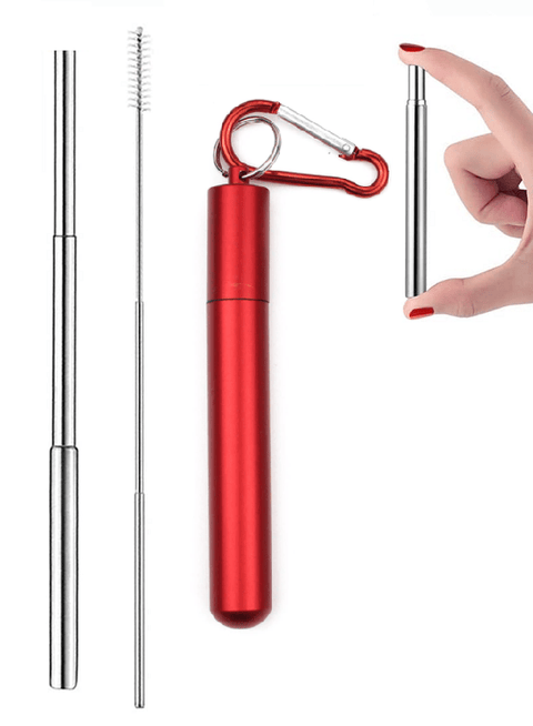 Yes Wellness Reusable Stainless Steel Straw Kit Keychain Red - YesWellness.com