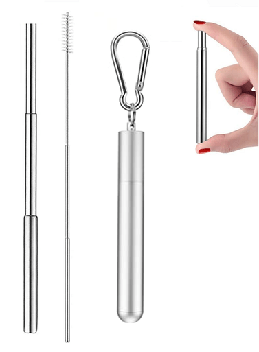Yes Wellness Reusable Stainless Steel Straw Kit Keychain Silver - YesWellness.com