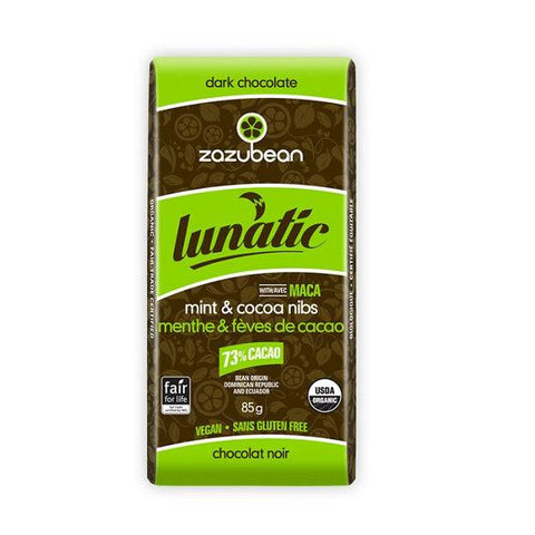 Zazubean Lunatic Dark Chocolate Mint & Cocoa 73% Cacao 12x85g Box - YesWellness.com
