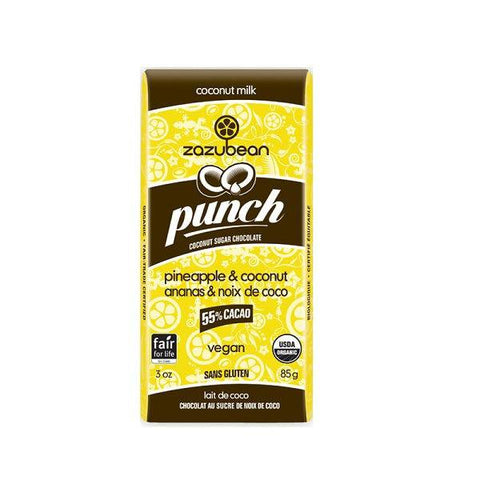 Zazubean Punch Coconut Milk Chocolate Pineapple & Coconut 55% Cacao 12x85g Box - YesWellness.com