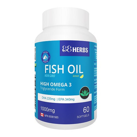 88Herbs IceLand Premium Fish Oil 1000mg - High Omega 3 (DHA 225mg + EPA 340mg) Lemon Flavour | 627843451150