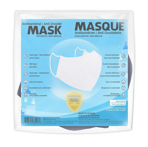 Sequence Health Antibacterial/Anti Droplet Mask for Adults 5 Pack -Blue | 628504860038